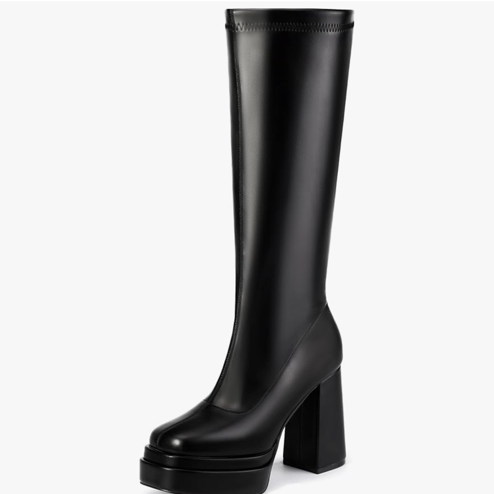 Amazon Black Heeled Knee-High Boots